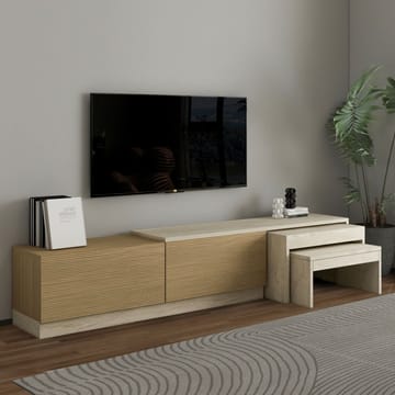 Zalven TV-benk 180x36x30 cm - travertin og varm eik - Møbler - TV- & Mediamøbler - TV benk & mediabenk