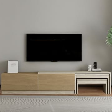Zalven TV-benk 180x36x30 cm - travertin og varm eik - Møbler - TV- & Mediamøbler - TV benk & mediabenk