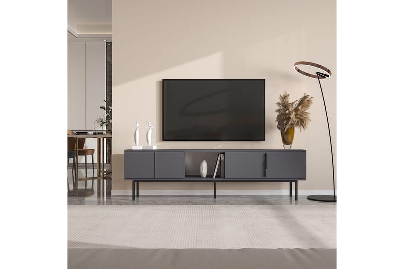 Zeiran Gulvstående TV-benk 180 cm med Oppbevaring i Malt Tre - Antracitt - Møbler - TV- & Mediamøbler - TV benk & mediabenk