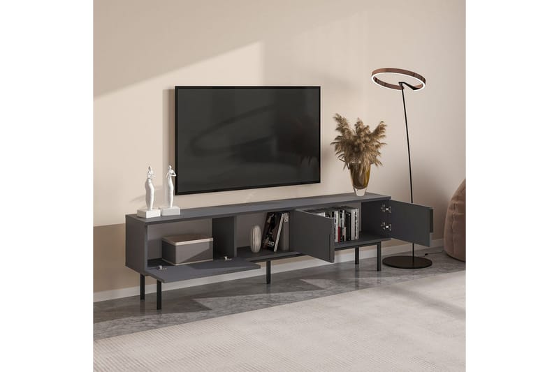 Zeiran Gulvstående TV-benk 180 cm med Oppbevaring i Malt Tre - Antracitt - Møbler - TV- & Mediamøbler - TV benk & mediabenk