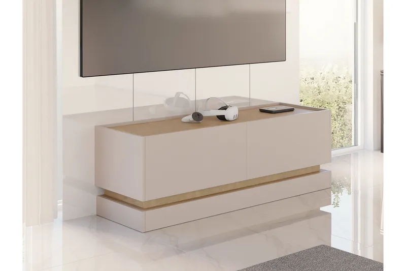Zelric Gulvstående TV-benk 150 cm med Oppbevaring i Tre - Beige - Møbler - TV- & Mediamøbler - TV benk & mediabenk