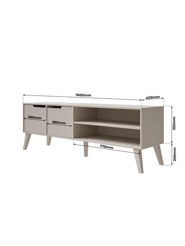 Zelto Gulvstående TV-benk 160 cm med Oppbevaring i Malt Tre - Beige - Møbler - TV- & Mediamøbler - TV benk & mediabenk