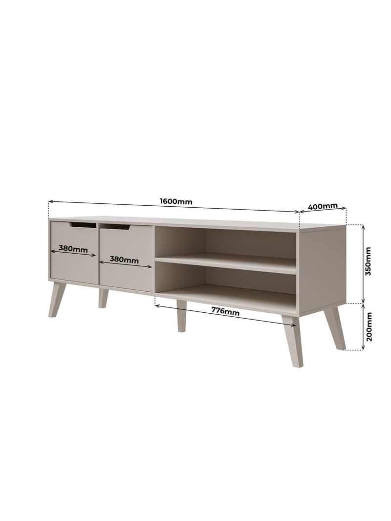 Zelto Gulvstående TV-benk 160 cm med Oppbevaring i Malt Tre - Beige - Møbler - TV- & Mediamøbler - TV benk & mediabenk