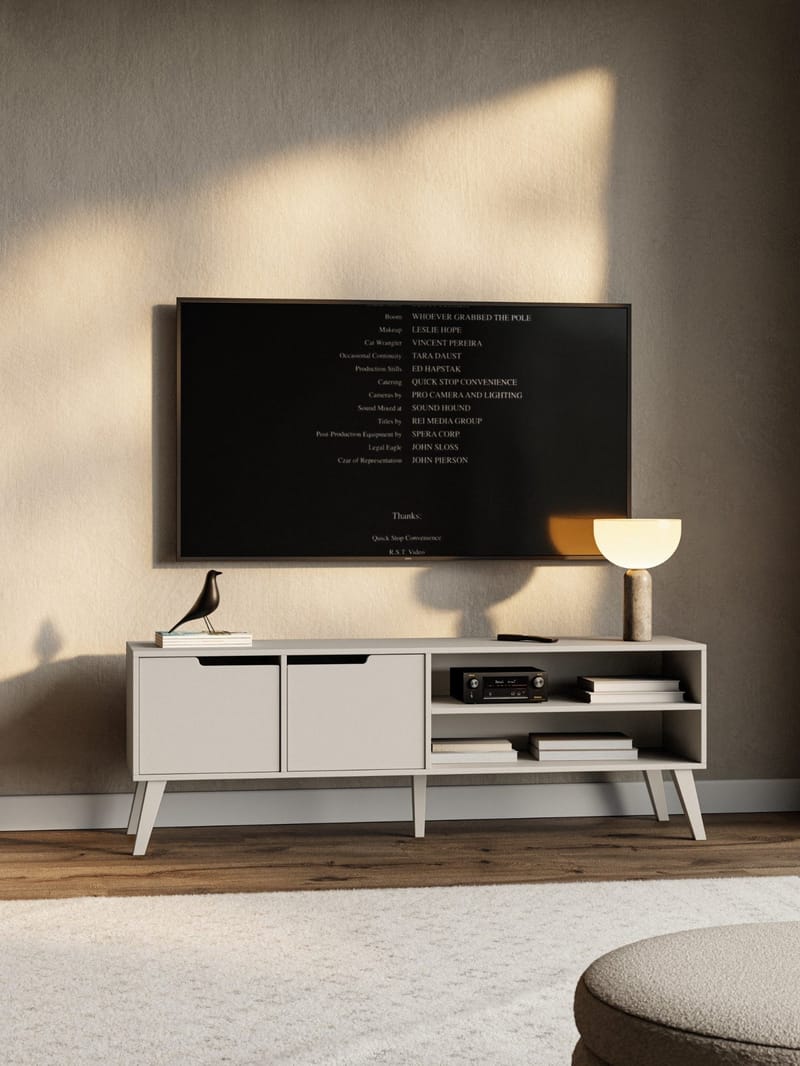 Zelto Gulvstående TV-benk 160 cm med Oppbevaring i Malt Tre - Beige - Møbler - TV- & Mediamøbler - TV benk & mediabenk