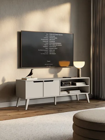 Zelto Gulvstående TV-benk 160 cm med Oppbevaring i Malt Tre - Beige - Møbler - TV- & Mediamøbler - TV benk & mediabenk