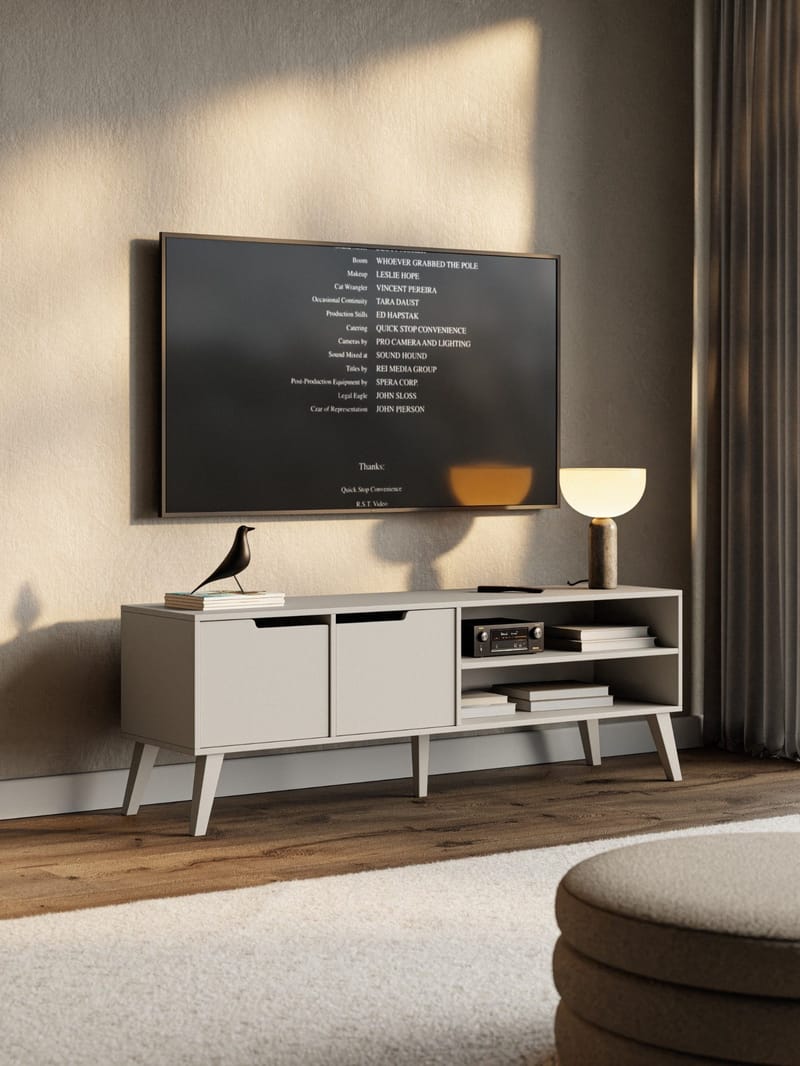 Zelto Gulvstående TV-benk 160 cm med Oppbevaring i Malt Tre - Beige - Møbler - TV- & Mediamøbler - TV benk & mediabenk