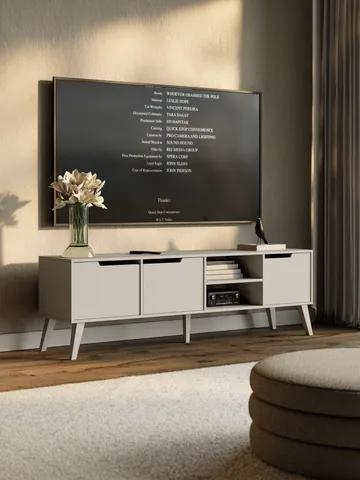 Zelto Gulvstående TV-benk 180 cm med Oppbevaring i Malt Tre - Beige - Møbler - TV- & Mediamøbler - TV benk & mediabenk