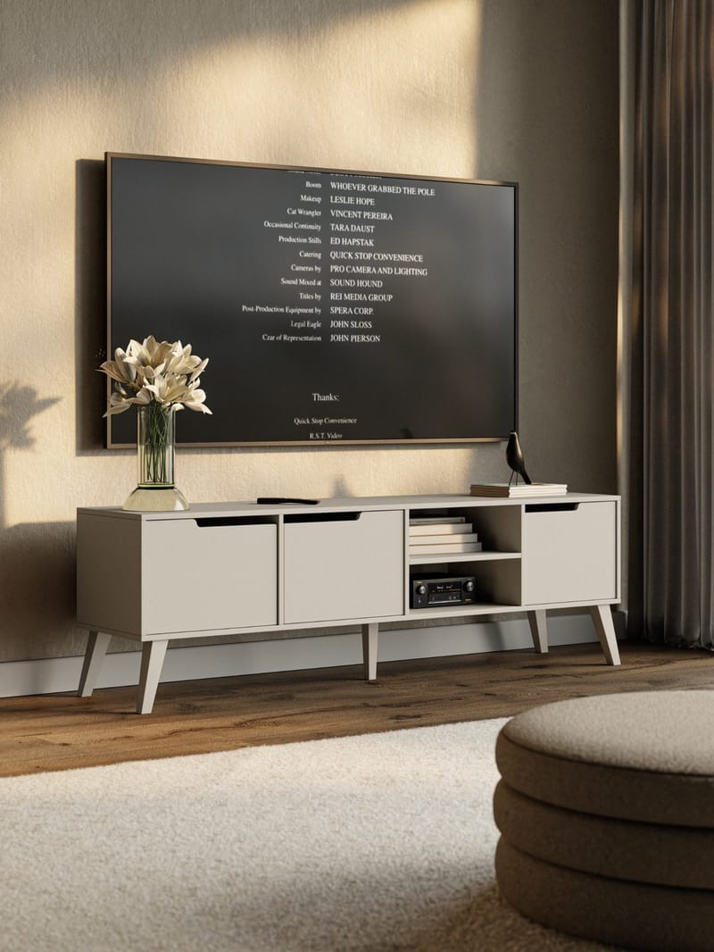 Zelto Gulvstående TV-benk 180 cm med Oppbevaring i Malt Tre - Beige - Møbler - TV- & Mediamøbler - TV benk & mediabenk