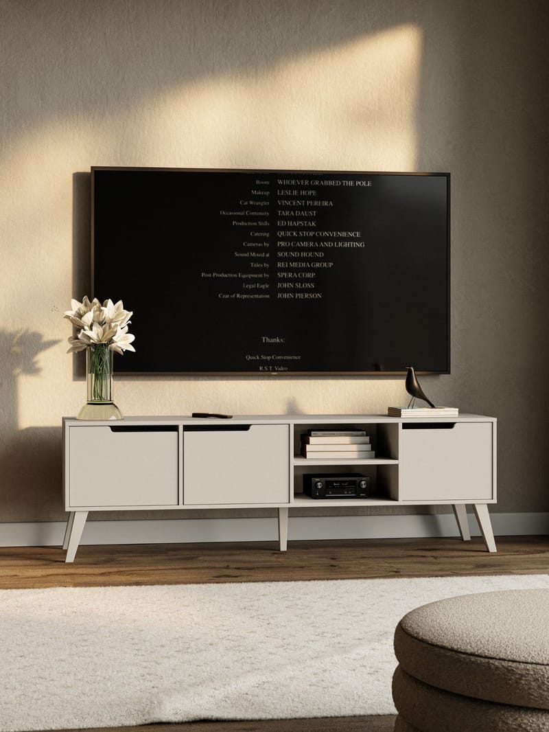 Zelto Gulvstående TV-benk 180 cm med Oppbevaring i Malt Tre - Beige - Møbler - TV- & Mediamøbler - TV benk & mediabenk