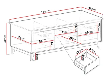 Zeylor Gulvstående TV-benk 136 cm med Oppbevaring i Eik - Beige - Møbler - TV- & Mediamøbler - TV benk & mediabenk