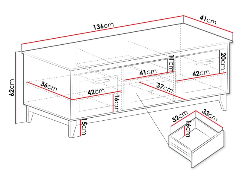 Zeylor Gulvstående TV-benk 136 cm med Oppbevaring i Eik - Beige - Møbler - TV- & Mediamøbler - TV benk & mediabenk