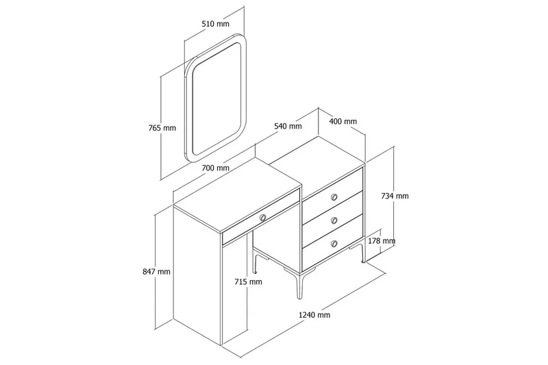 Ameias Møbelsett for Soverom Brun/Hvit - Hanah Home - Møbler - Senger - Møbelsett til soverom