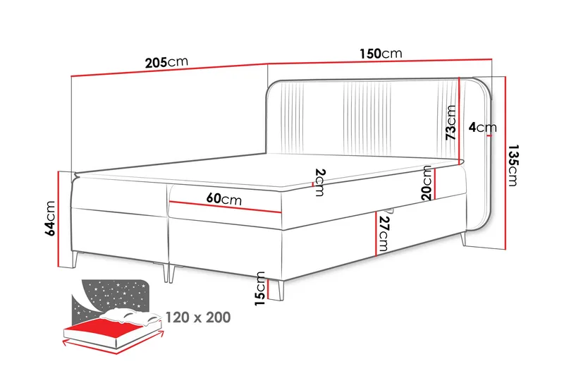 Alani Sengpakke Kontinentalseng 120x200 cm - Grå - Møbler - Senger - Kontinentalsenger