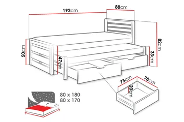 Alderamin Utvidbar Sengeramme med Oppbevaring 80x180 cm i Tre - Hvit - Møbler - Senger - Sengeramme & sengestamme