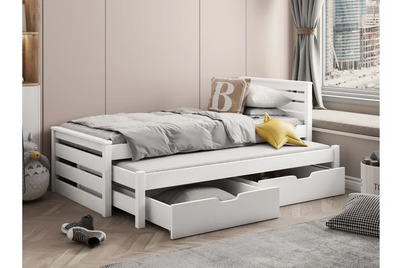 Alderamin Utvidbar Sengeramme med Oppbevaring 80x180 cm i Tre - Hvit - Møbler - Senger - Sengeramme & sengestamme