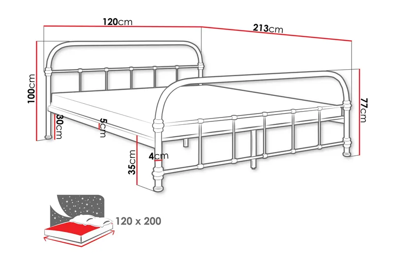 Aleesha Sengeramme 120x200 cm - Svart - Møbler - Senger - Sengeramme & sengestamme