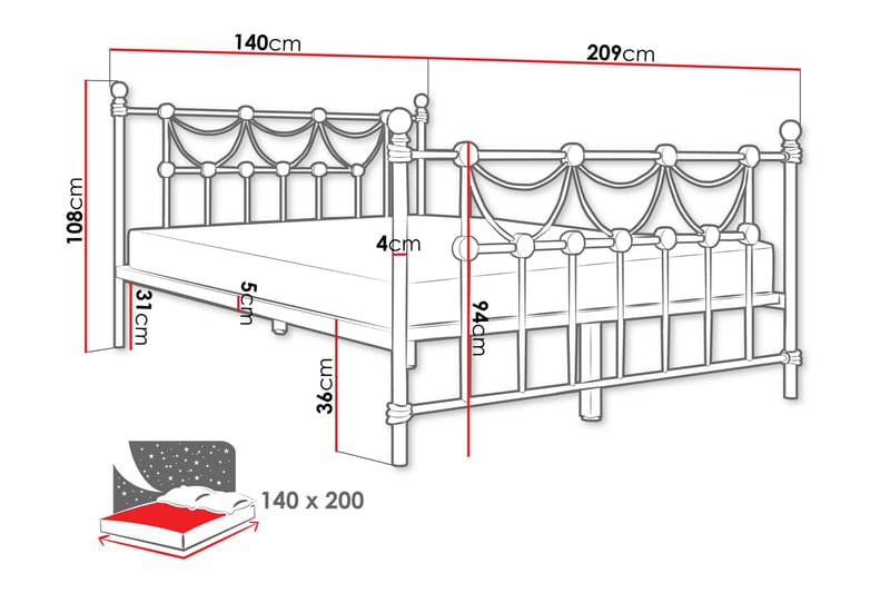 Alexa Sengeramme 140x200 cm - Hvit - Møbler - Senger - Sengeramme & sengestamme