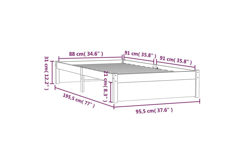 beBasic Sengeramme heltre 90x190 cm 3FT Single - Brun - Sengeramme & sengestamme