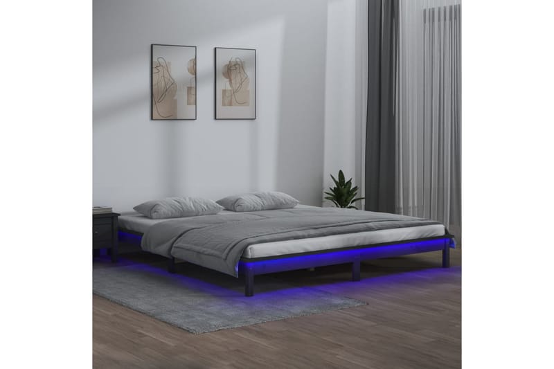 beBasic Sengeramme med LED grå 120x190 cm 4FT Small Double heltre - GrÃ¥ - Sengeramme & sengestamme