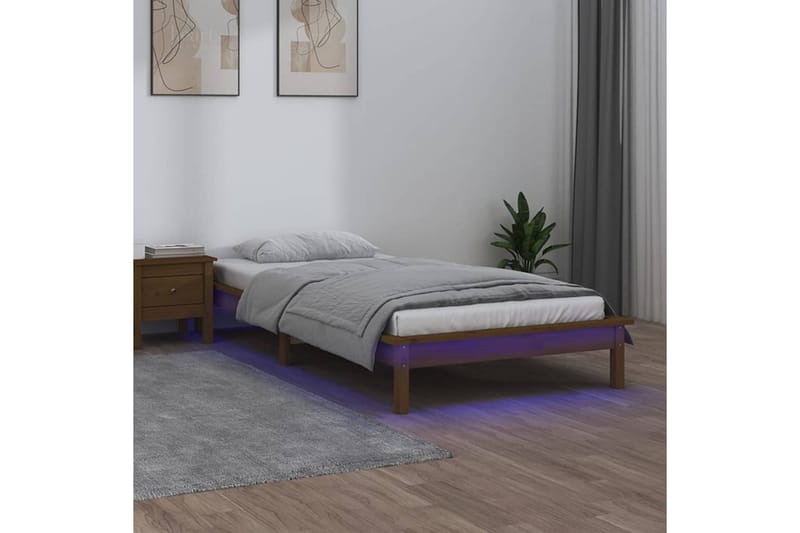beBasic Sengeramme med LED honningbrun 100x200 cm heltre - Brun - Sengeramme & sengestamme