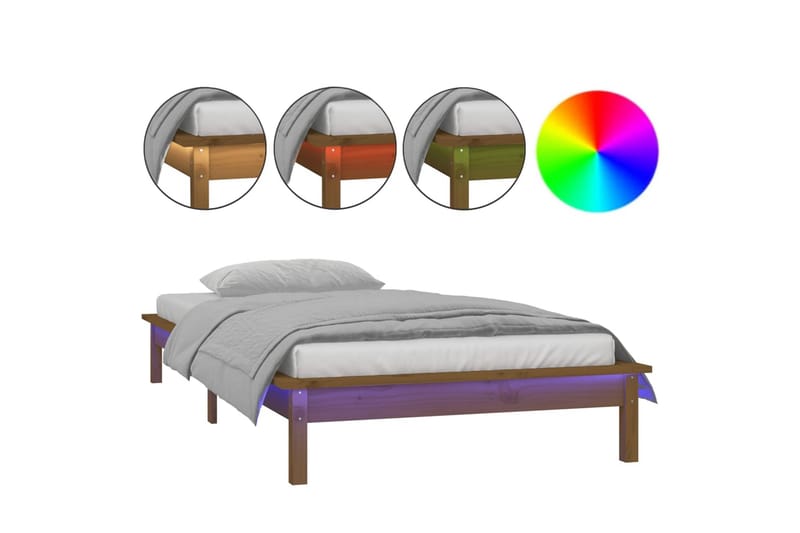 beBasic Sengeramme med LED honningbrun 100x200 cm heltre - Brun - Sengeramme & sengestamme