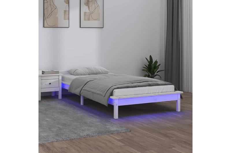 beBasic Sengeramme med LED hvit 100x200 cm heltre - Hvit - Sengeramme & sengestamme
