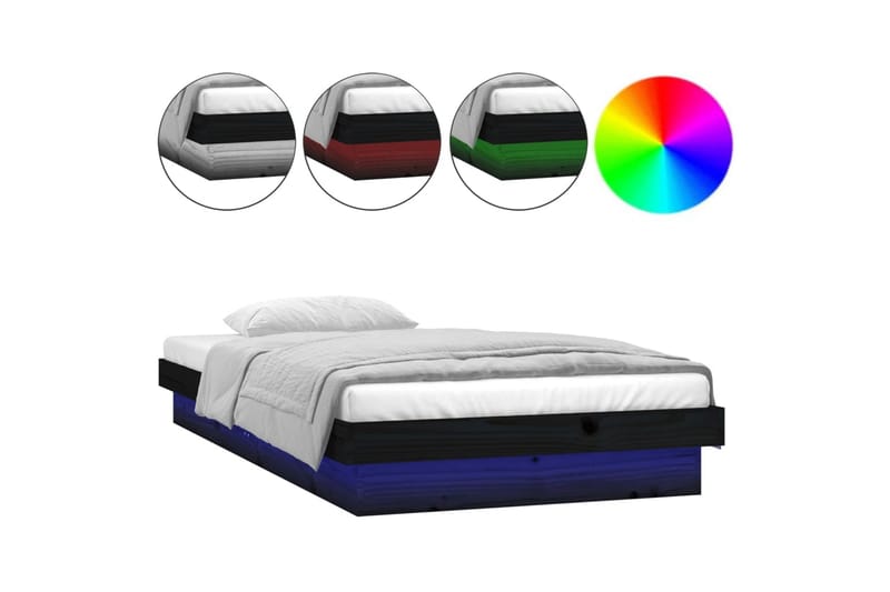 beBasic Sengeramme med LED svart 100x200 cm heltre - Svart - Sengeramme & sengestamme