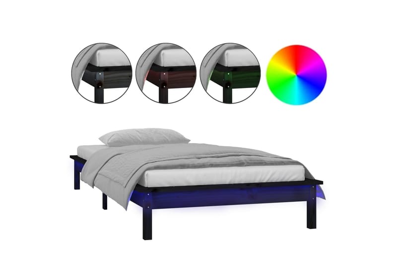 beBasic Sengeramme med LED svart 100x200 cm heltre - Svart - Sengeramme & sengestamme