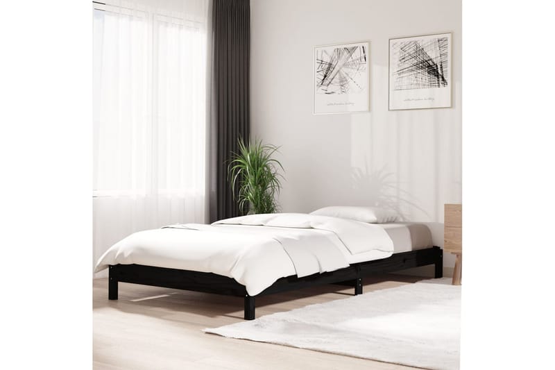 beBasic Stableseng svart 75x190 cm heltre furu - Svart - Sengeramme & sengestamme