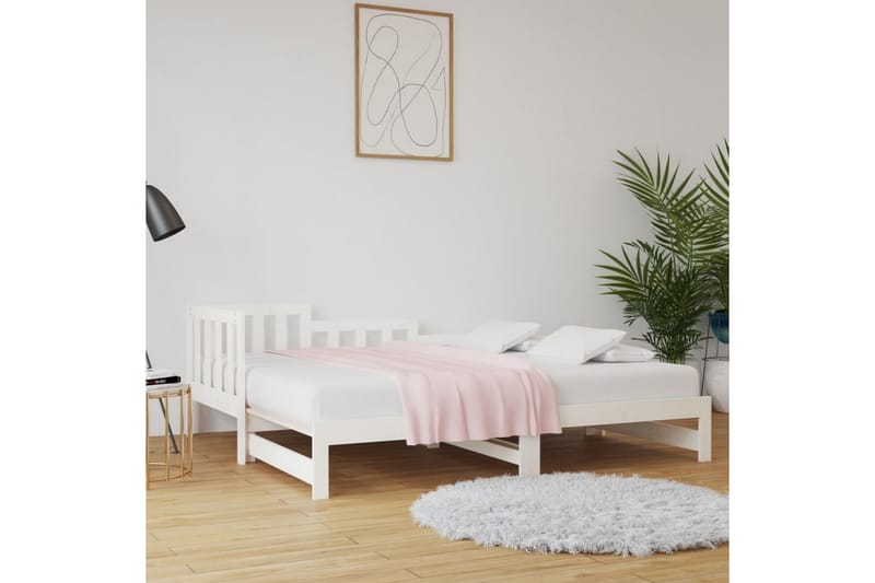 beBasic Uttrekkbar dagseng hvit 2x(90x200) cm heltre furu - Hvit - Sengeramme & sengestamme
