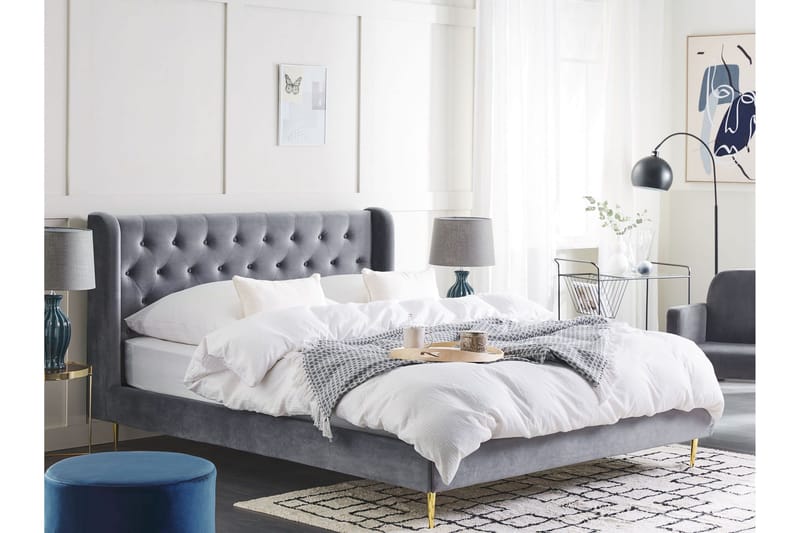 Bernie Sengramme 160x200 cm - Grå/Gull - Møbler - Senger - Sengeramme & sengestamme