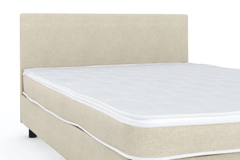 Billingen Komplett Sengepakke – Kontinentalseng 140x200 cm i Stoff med Sengegavl + Overmadrass med Fasthetsgrad Medium - Beige - Møbler - Senger - Kontinentalsenger