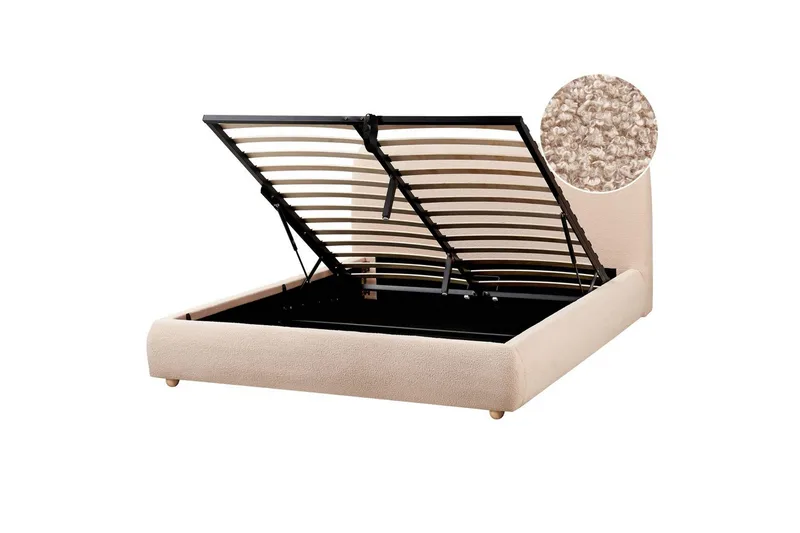 Blagnac Sengeramme med Oppbevaring i Bouclé-stoff med Sengegavl med Fasthetsgrad, Beige