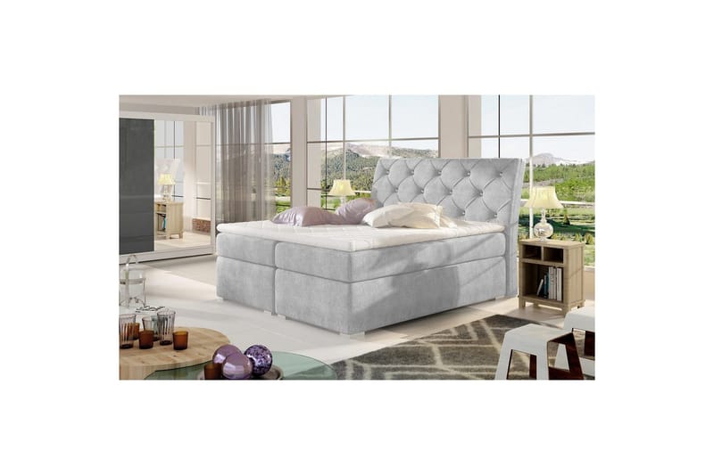 Box Spring Eltap Balvin - 140x200 cm, Omega 02, Grå - Møbler - Senger - Kontinentalsenger