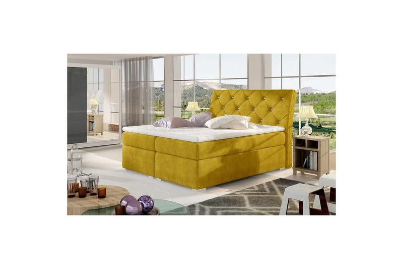Box Spring Eltap Balvin - 140x200 cm, Omega 68, Gul - Møbler - Senger - Kontinentalsenger
