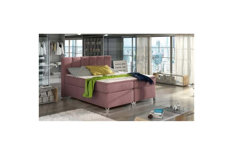 Box Spring Eltap Basilio, Mat Velvet 63, Rosa, 140x200 cm