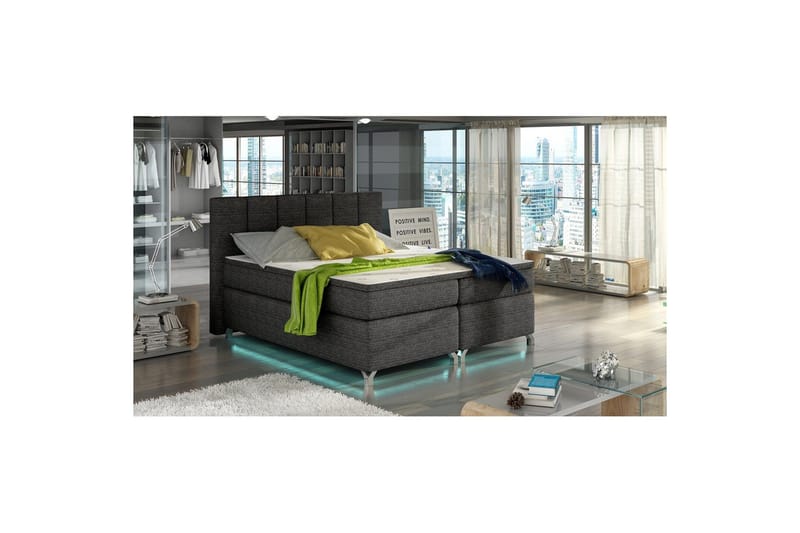 Box Spring Eltap Basilio med LED - Berlin 02, Mørkegrå, 160x200 cm - Møbler - Senger - Kontinentalsenger