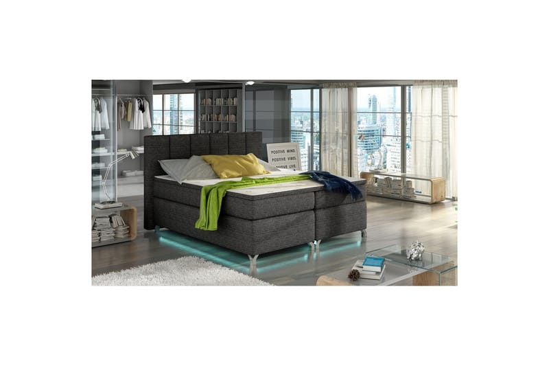 Box Spring Eltap Basilio med LED - Berlin 02, Mørkegrå, 160x200 cm - Møbler - Senger - Kontinentalsenger