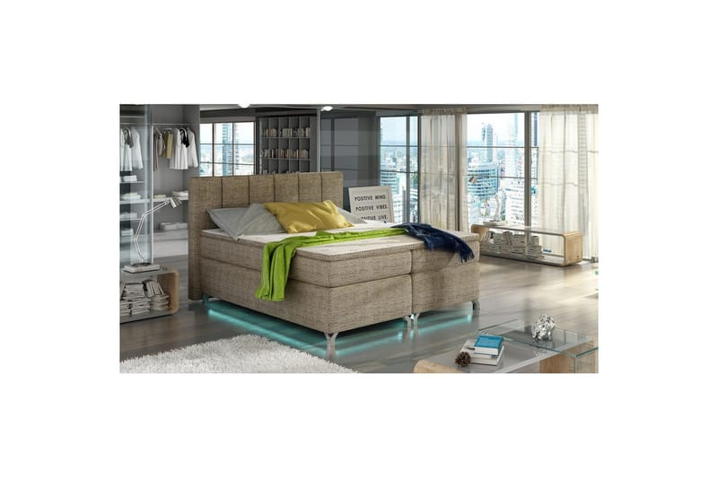 Box Spring Eltap Basilio med LED - Berlin 03, Beige, 160x200 cm - Møbler - Senger - Kontinentalsenger