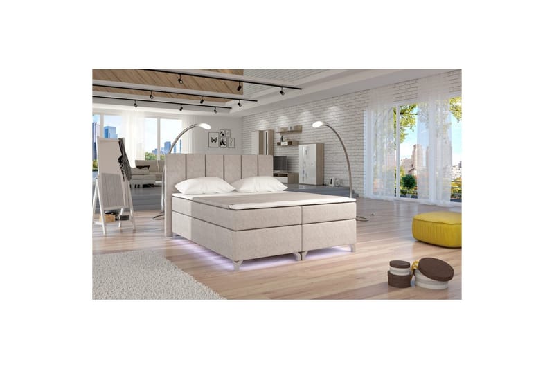 Box Spring Eltap Basilio med LED - Dora 21, Beige, 160x200 cm - Møbler - Senger - Kontinentalsenger