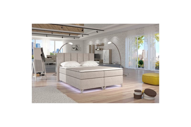 Box Spring Eltap Basilio med LED - Dora 21, Beige, 180x200 cm - Møbler - Senger - Kontinentalsenger