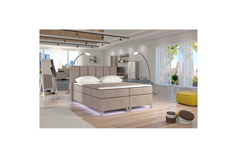 Box Spring Eltap Basilio med LED - Dora 22, Beige, 160x200 cm - Møbler - Senger - Kontinentalsenger