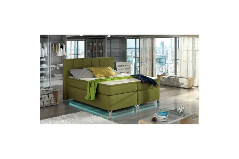 Box Spring Eltap Basilio med LED - Rivera 36, Grønn, 140x200 cm - Møbler - Senger - Kontinentalsenger
