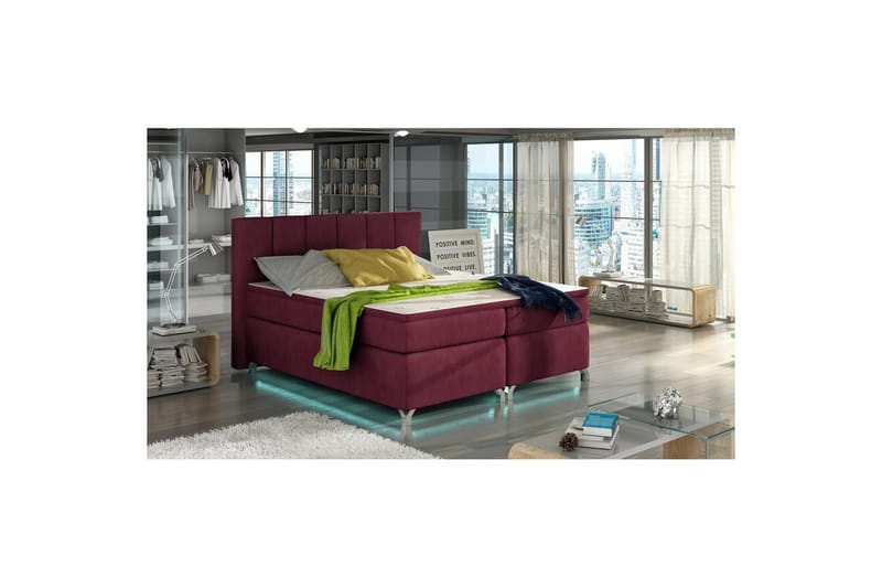 Box Spring Eltap Basilio med LED - Rivera 59, Rød, 140x200 cm - Møbler - Senger - Kontinentalsenger