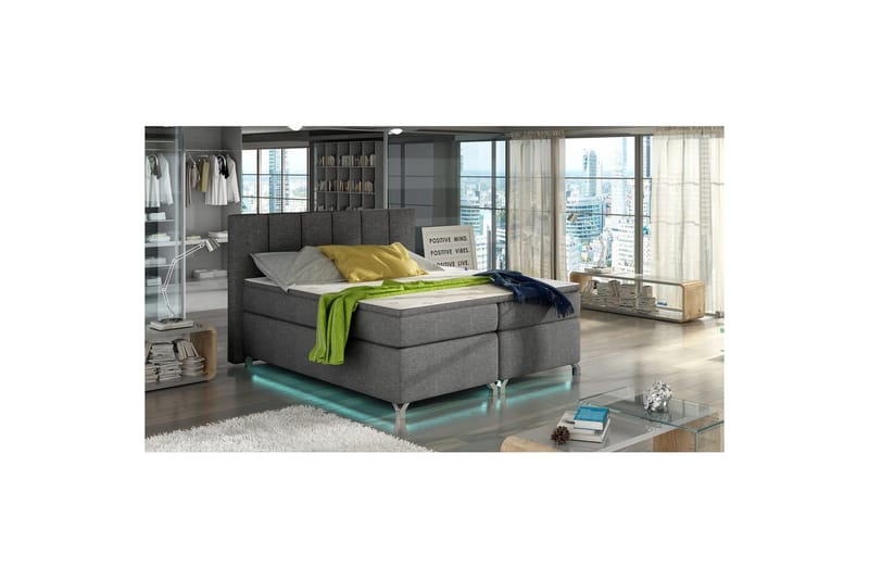 Box Spring Eltap Basilio med LED - Sawana 05, Mørk Grå, 140x200 cm - Møbler - Senger - Kontinentalsenger