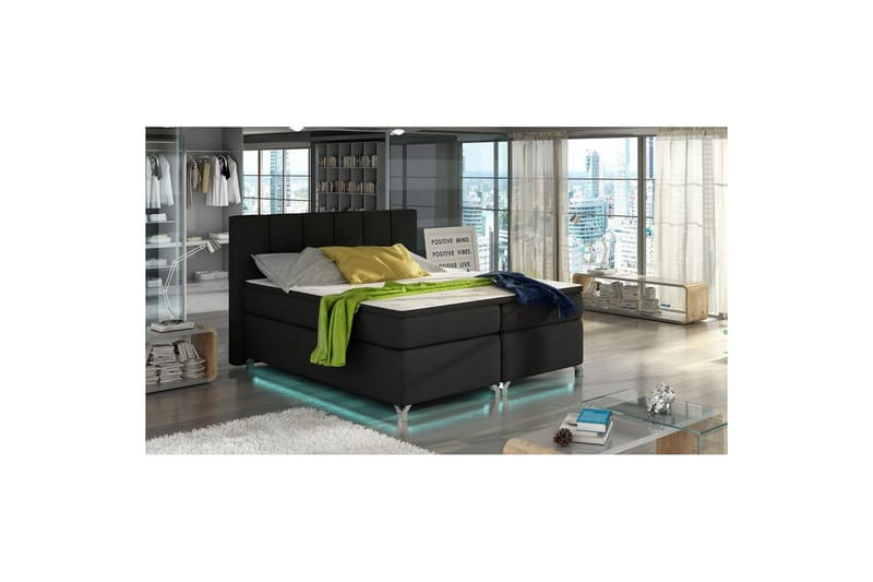 Box Spring Eltap Basilio med LED - Sawana 14, Svart, 160x200 cm - Møbler - Senger - Kontinentalsenger