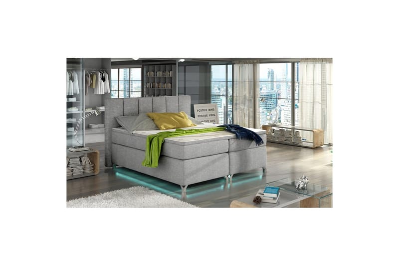 Box Spring Eltap Basilio med LED - Sawana 21, Grå, 140x200 cm - Møbler - Senger - Kontinentalsenger