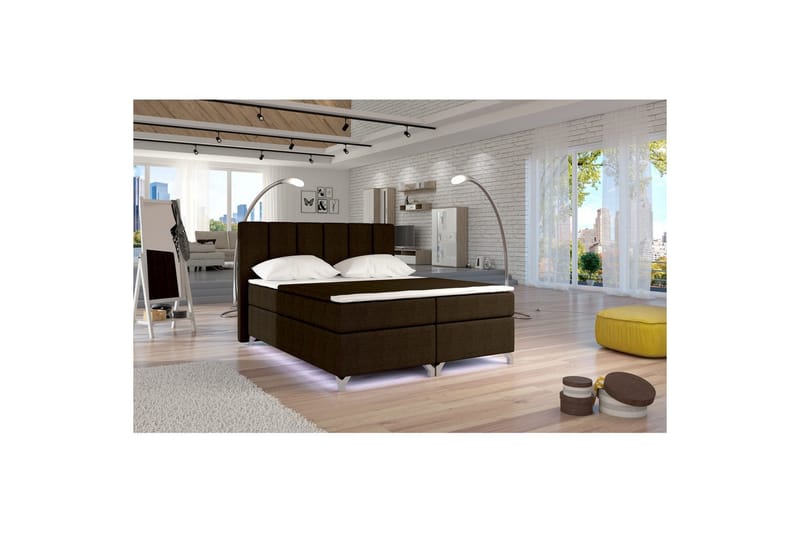 Box Spring Eltap Basilio med LED - Sawana 26, Brun, 140x200 cm - Møbler - Senger - Kontinentalsenger