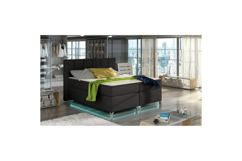 Box Spring Eltap Basilio med LED - Soft 11, Svart, 140x200 cm - Møbler - Senger - Kontinentalsenger