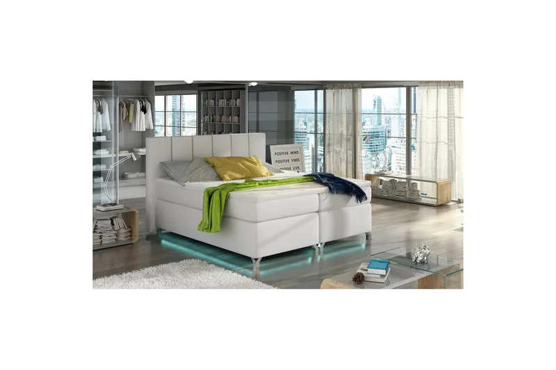 Box Spring Eltap Basilio med LED - Soft 17, Hvit, 140x200 cm - Møbler - Senger - Kontinentalsenger